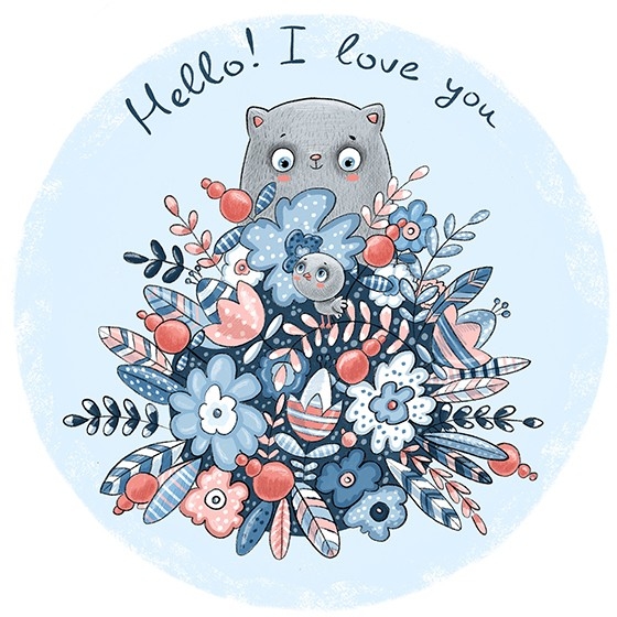 Открытка - Кот, hello i love you №2283